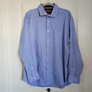 Kenneth Cole Mens Dress Shirt Long Sleeve Light Blue Slim Fit No-Iron SZ 18